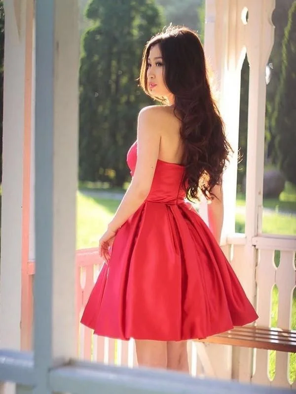 Bridelily A-Line Satin With Ruffles Sweetheart Sleeveless Short/Mini Dresses Comfortable One-Shoulder Mini Dress Bridelily A-Line Satin With Ruffles Sweetheart Sleeveless Short/Mini Dresses Comfortable One-Shoulder Mini Dress
