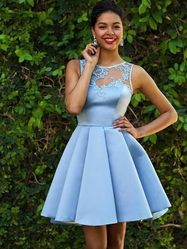 Bridelily A-Line Sleeveless Bateau Satin With Applique Short/Mini Dresses Elegant Lace-Up Mini Dress Bridelily A-Line Sleeveless Bateau Satin With Applique Short/Mini Dresses Elegant Lace-Up Mini Dress