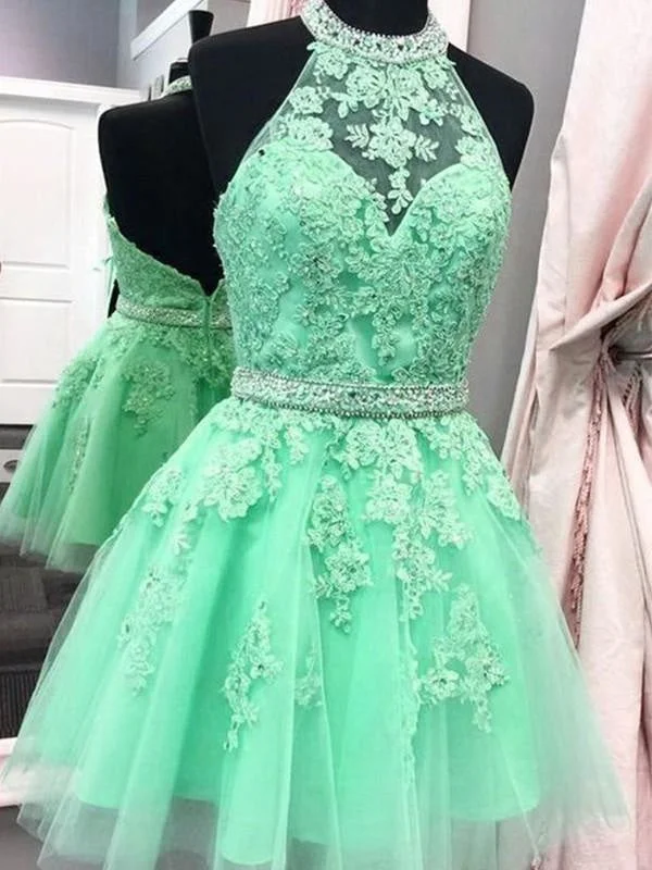 Bridelily A-Line Sleeveless Halter Tulle With Applique Short/Mini Dresses Cozy A-Line Mini Dress Bridelily A-Line Sleeveless Halter Tulle With Applique Short/Mini Dresses Cozy A-Line Mini Dress
