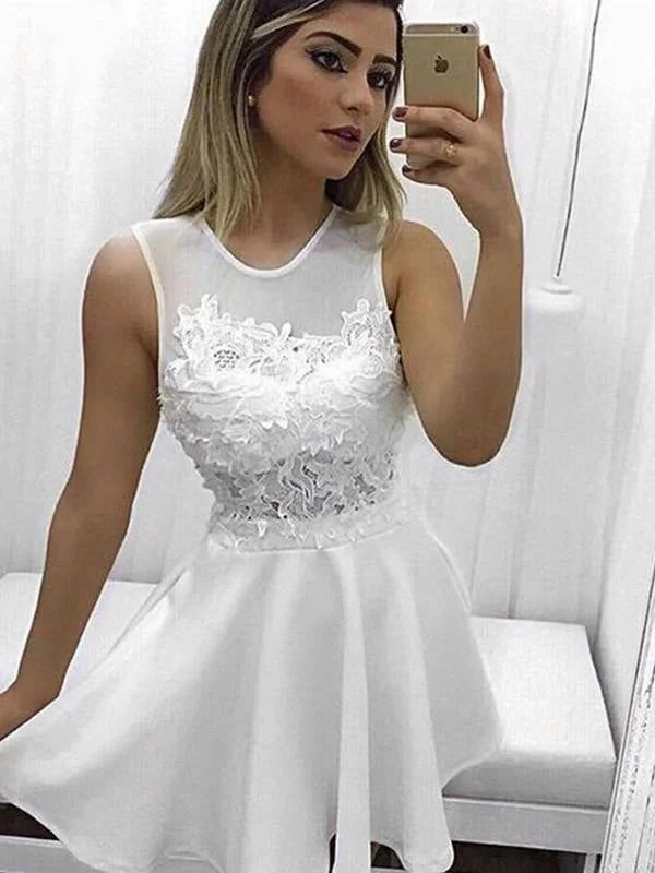 Bridelily A-Line Sleeveless Scoop Satin With Applique Short/Mini Dresses Trendy Lace Mini Dress Bridelily A-Line Sleeveless Scoop Satin With Applique Short/Mini Dresses Trendy Lace Mini Dress