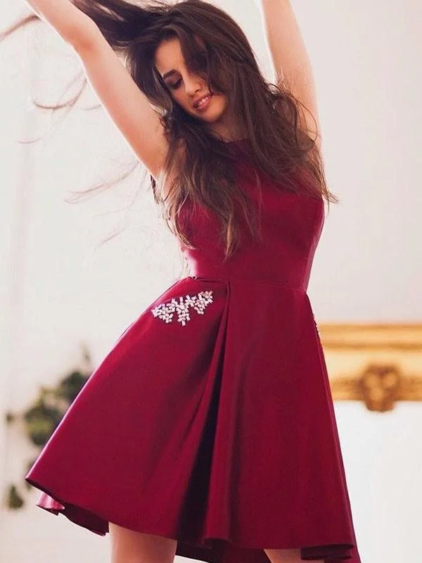 Bridelily A-Line Sleeveless Sheer Neck With Beading Satin Short/Mini Dresses Classic White Mini Dress Bridelily A-Line Sleeveless Sheer Neck With Beading Satin Short/Mini Dresses Classic White Mini Dress