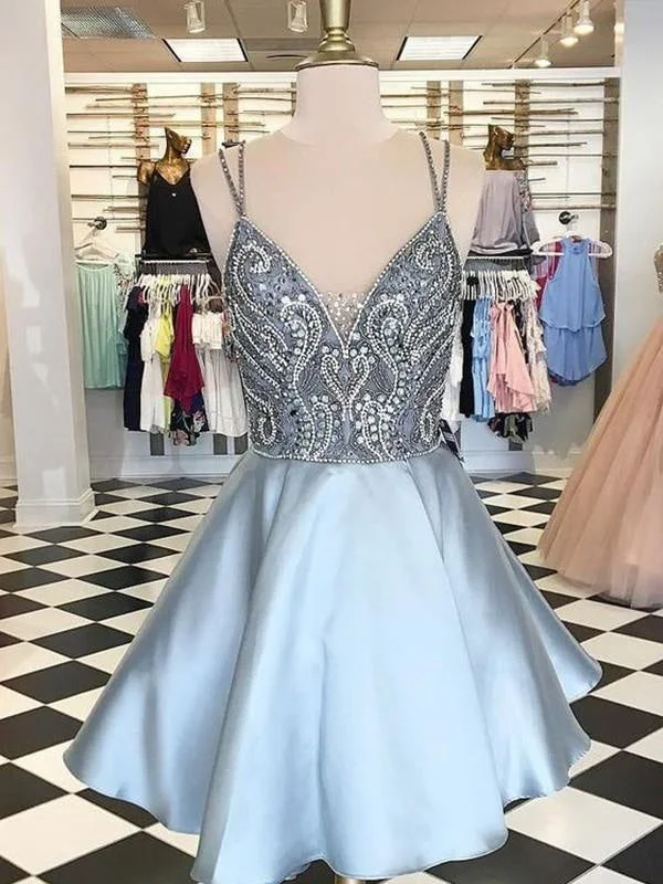 Bridelily A-Line Sleeveless Spaghetti Straps Satin With Beading Short/Mini Dresses Trendy Denim Mini Dress Bridelily A-Line Sleeveless Spaghetti Straps Satin With Beading Short/Mini Dresses Trendy Denim Mini Dress