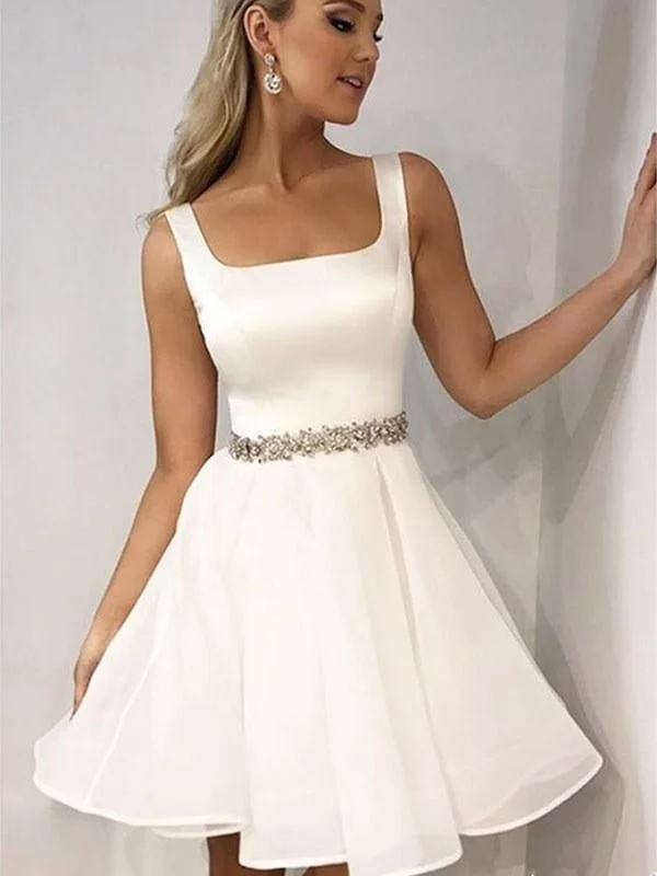 Bridelily A-Line Sleeveless Straps Chiffon With Beading Short/Mini Dresses Fashionable Off-Shoulder Mini Dress