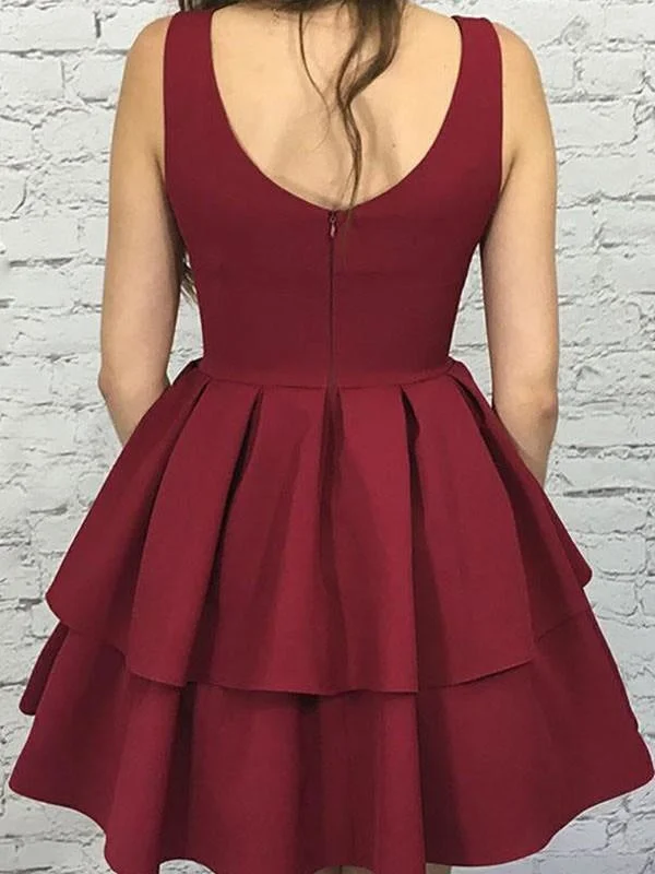 Bridelily A-Line Sleeveless Straps Satin With Layers Short/Mini Dresses Classic Black Mini Dress