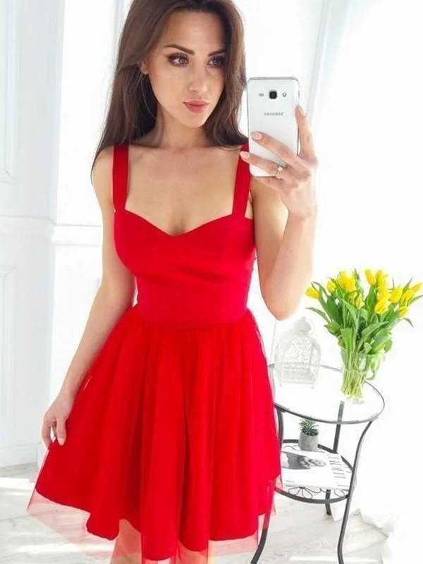 Bridelily A-Line Sleeveless Straps Tulle With Ruffles Short/Mini Dresses Comfortable Fit-and-Flare Mini Dress Bridelily A-Line Sleeveless Straps Tulle With Ruffles Short/Mini Dresses Comfortable Fit-and-Flare Mini Dress