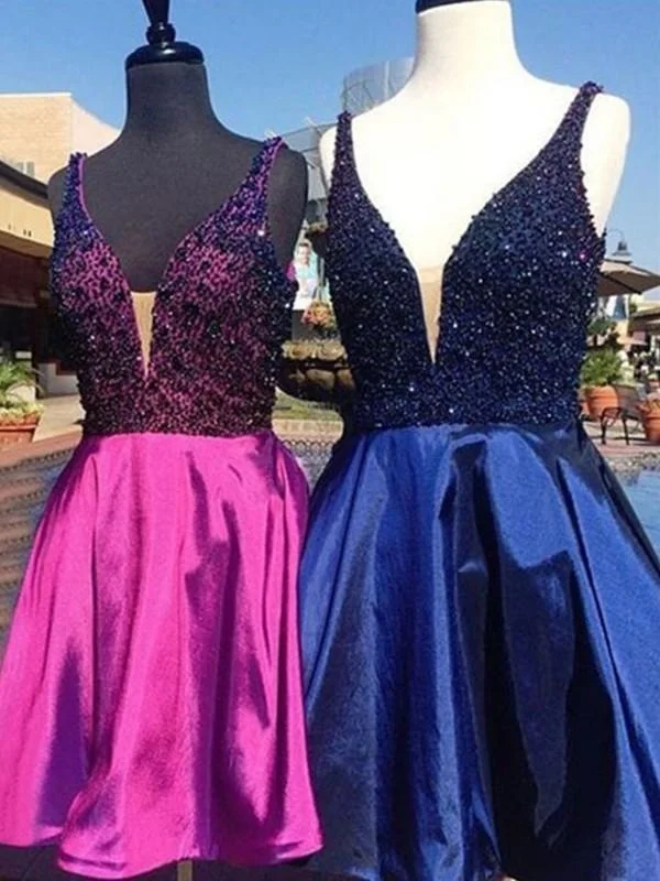 Bridelily A-Line Sleeveless V-neck Satin With Beading Short/Mini Dresses Elegant Tulle Mini Dress Bridelily A-Line Sleeveless V-neck Satin With Beading Short/Mini Dresses Elegant Tulle Mini Dress