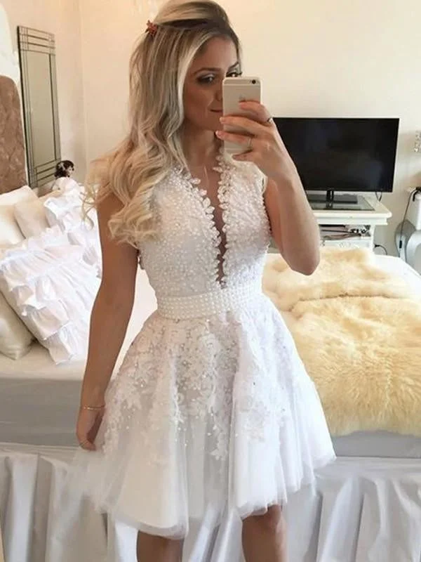 Bridelily A-Line Sleeveless V-neck Tulle With Beading Short/Mini Dresses Comfortable Zip-Up Mini Dress Bridelily A-Line Sleeveless V-neck Tulle With Beading Short/Mini Dresses Comfortable Zip-Up Mini Dress