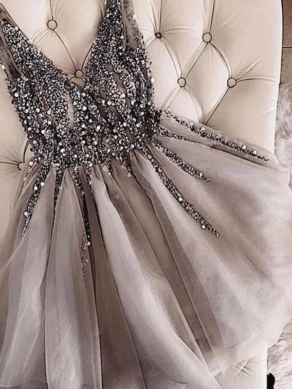 Bridelily A-Line Sleeveless V-neck Tulle With Sequin Short/Mini Dresses Classic Shift Mini Dress Bridelily A-Line Sleeveless V-neck Tulle With Sequin Short/Mini Dresses Classic Shift Mini Dress