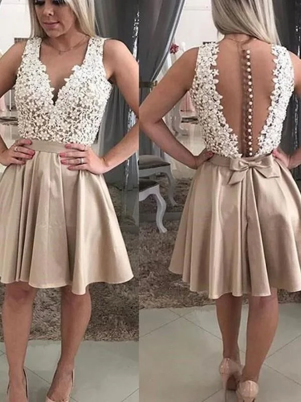 Bridelily A-Line Sleeveless With Beading V-neck Satin Short/Mini Dresses Stylish Short Sleeve Mini Dress Bridelily A-Line Sleeveless With Beading V-neck Satin Short/Mini Dresses Stylish Short Sleeve Mini Dress