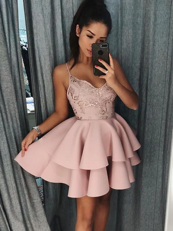 Bridelily A-Line Spaghetti Straps Satin Sleeveless Short/Mini Dresses Elegant Mini Dress with Ruffles Bridelily A-Line Spaghetti Straps Satin Sleeveless Short/Mini Dresses Elegant Mini Dress with Ruffles