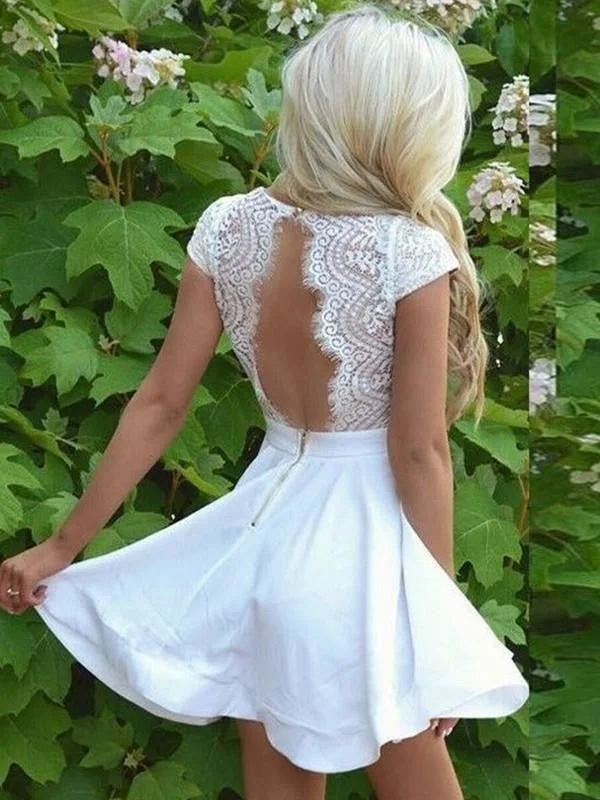 Bridelily A-Line V-neck Lace Satin Short Sleeves Short/Mini Dresses Elegant Mini Dress with Pleats Bridelily A-Line V-neck Lace Satin Short Sleeves Short/Mini Dresses Elegant Mini Dress with Pleats