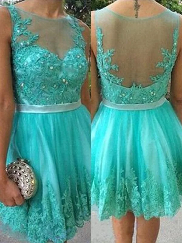 Bridelily A-Line With Applique Scoop Tulle Sleeveless Short/Mini Dresses Elegant Off-Shoulder Dress Mini Bridelily A-Line With Applique Scoop Tulle Sleeveless Short/Mini Dresses Elegant Off-Shoulder Dress Mini