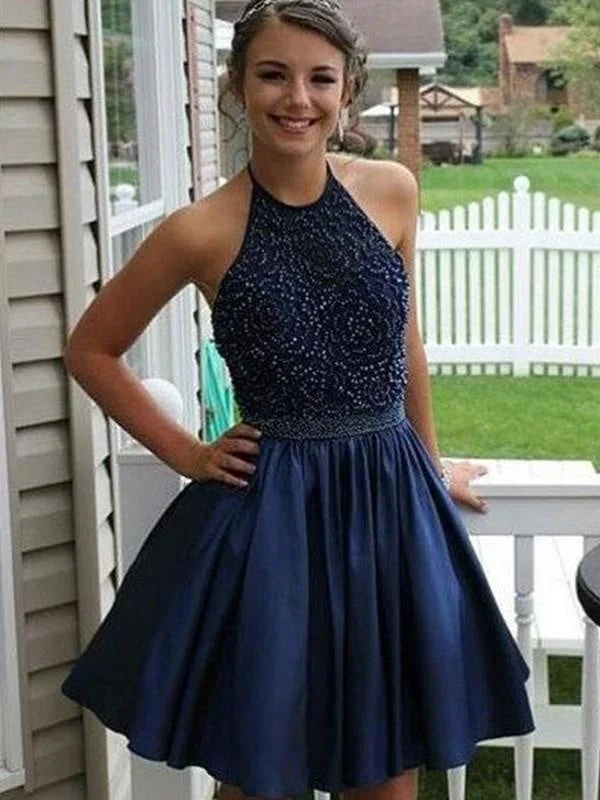 Bridelily A-Line With Beading Satin Halter Sleeveless Short/Mini Dresses Fashionable Denim Mini Dress Bridelily A-Line With Beading Satin Halter Sleeveless Short/Mini Dresses Fashionable Denim Mini Dress
