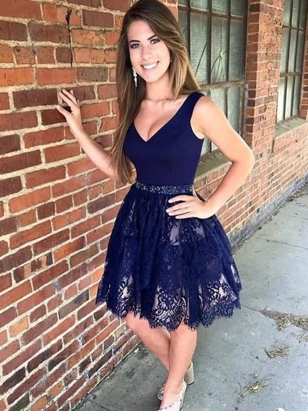 Bridelily A-Line With Beading V-neck Lace Sleeveless Short/Mini Dresses Fashionable Party Mini Dress Bridelily A-Line With Beading V-neck Lace Sleeveless Short/Mini Dresses Fashionable Party Mini Dress