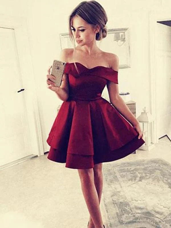 Bridelily A-Line With Ruffles Satin Off-the-Shoulder Sleeveless Short/Mini Dresses Fashionable Lace Mini Dress Bridelily A-Line With Ruffles Satin Off-the-Shoulder Sleeveless Short/Mini Dresses Fashionable Lace Mini Dress