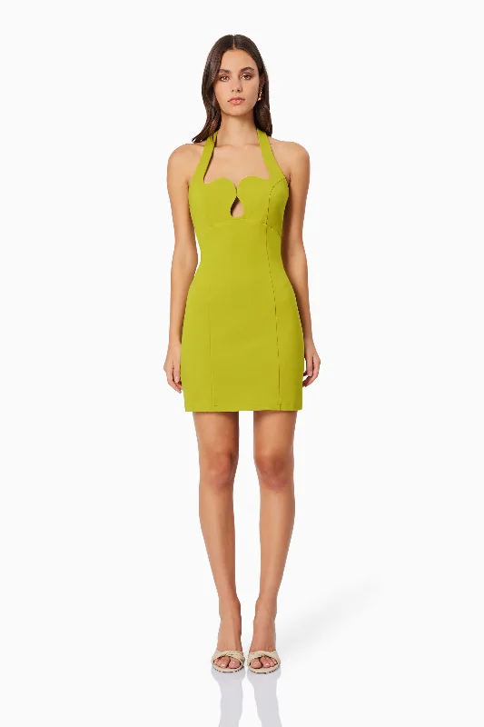 Eden Mini Dress - Chartreuse Elegant Mini Dress with Ruffles