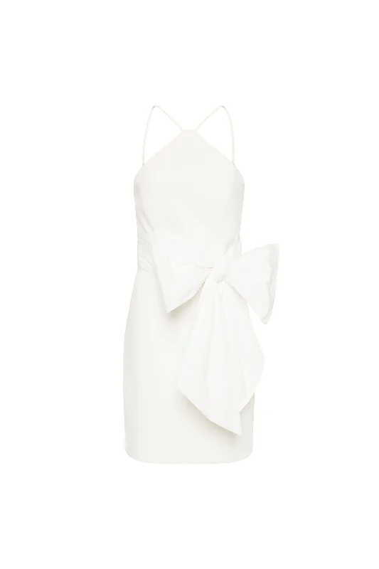 Grace Bow Mini Dress Ivory Elegant Satin Mini Dress