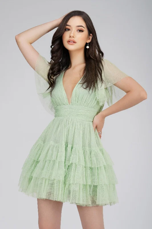 Madison Sage Green Tulle Mini Dress Modern Satin Mini Dress