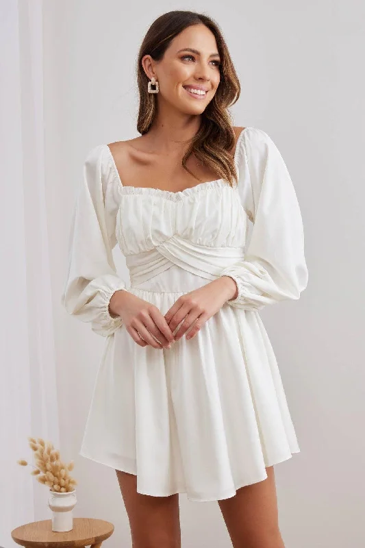 Riviera Mini Dress - White Fashionable Button-Front Mini Dress