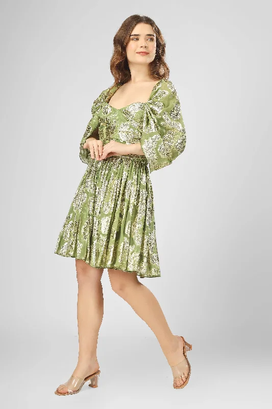 Sydney Metallic Printed Mini Dress in Olive Green Cozy Ribbed Mini Dress