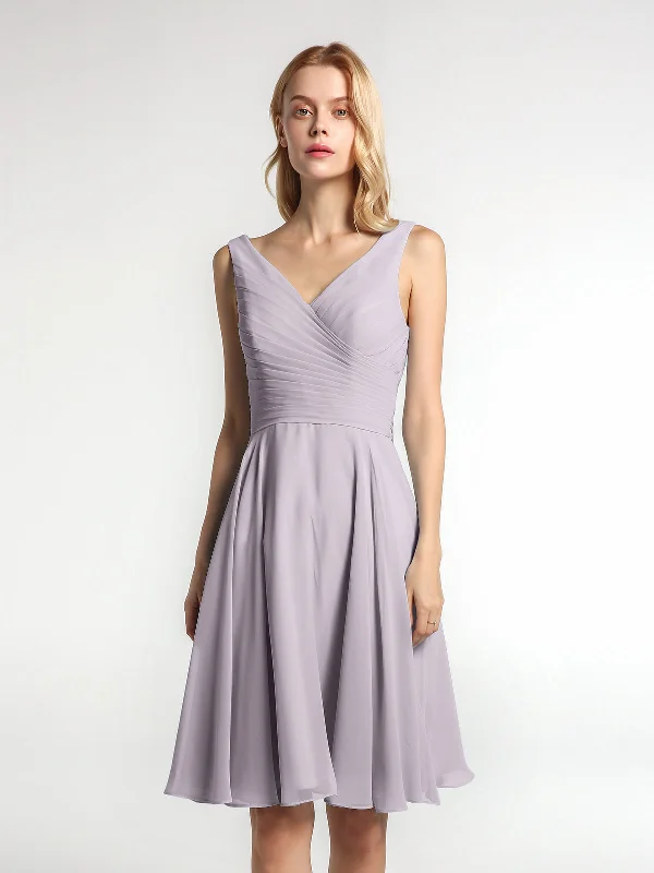 V neck Pleated Bodice Circle Skirt Mini Dress Dusk Fashionable Mini Dress with Frills V neck Pleated Bodice Circle Skirt Mini Dress Dusk Fashionable Mini Dress with Frills