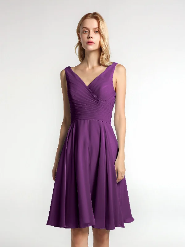 V neck Pleated Bodice Circle Skirt Mini Dress Grape Cozy Sweater Mini Dress