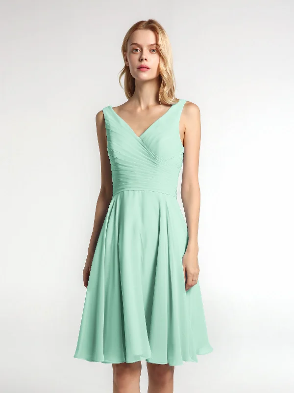 V neck Pleated Bodice Circle Skirt Mini Dress Mint Green Trendy Tulle Mini Dress