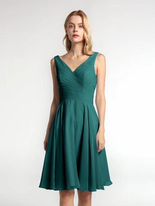 V neck Pleated Bodice Circle Skirt Mini Dress Peacock Comfortable Bodycon Mini Dress