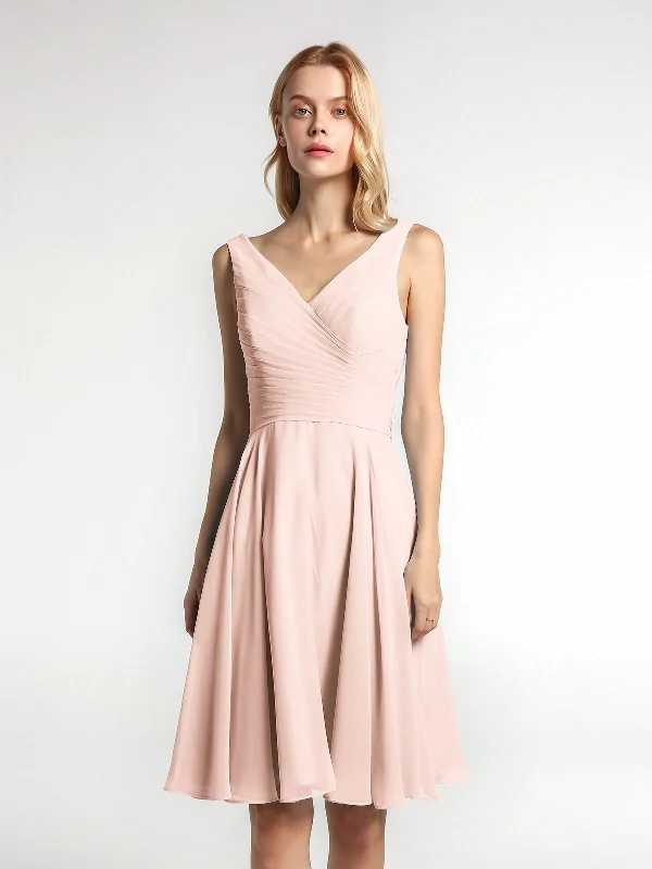 V neck Pleated Bodice Circle Skirt Mini Dress Pearl Pink Elegant Lace Mini Dress