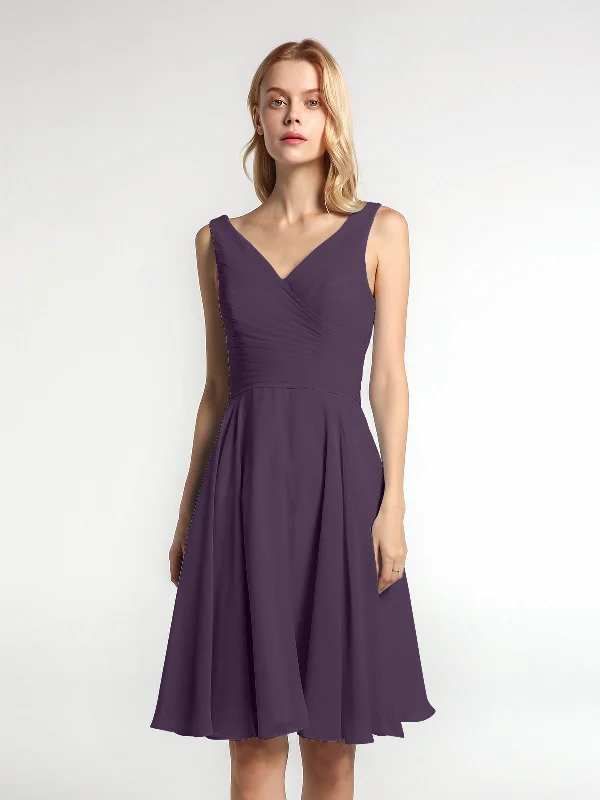 V neck Pleated Bodice Circle Skirt Mini Dress Plum Fashionable Off-Shoulder Mini Dress V neck Pleated Bodice Circle Skirt Mini Dress Plum Fashionable Off-Shoulder Mini Dress