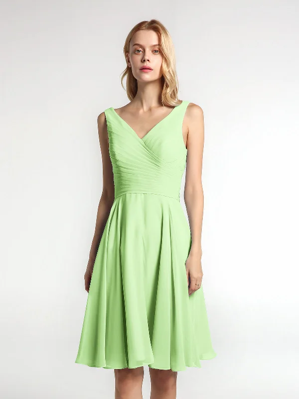 V neck Pleated Bodice Circle Skirt Mini Dress Sage Trendy Bodycon Mini Dress