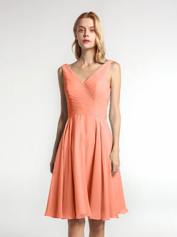 V neck Pleated Bodice Circle Skirt Mini Dress Sunset Comfortable Polka Dot Mini Dress