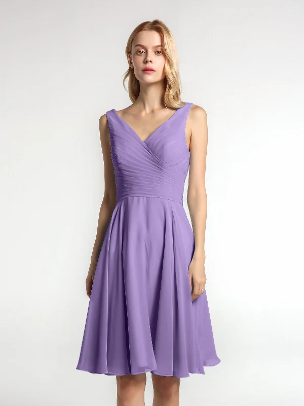 V neck Pleated Bodice Circle Skirt Mini Dress Tahiti Classic Casual Mini Dress