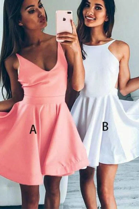 A Line Homecoming V-neck Sleeveless Short Prom Party Mini Dress Chic Pleated Mini Dress