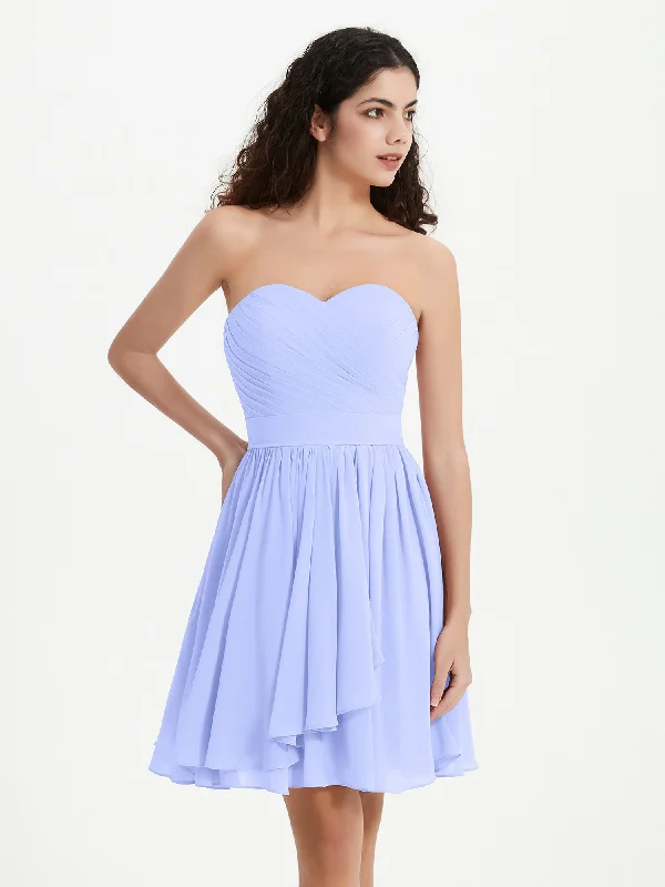 Strapless Sweetheart Neck Mini Dresses-Lavender Fashionable Pleated Mini Dress