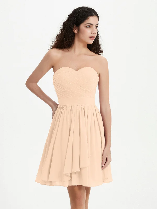 Strapless Sweetheart Neck Mini Dresses-Peach Trendy A-Line Mini Dress