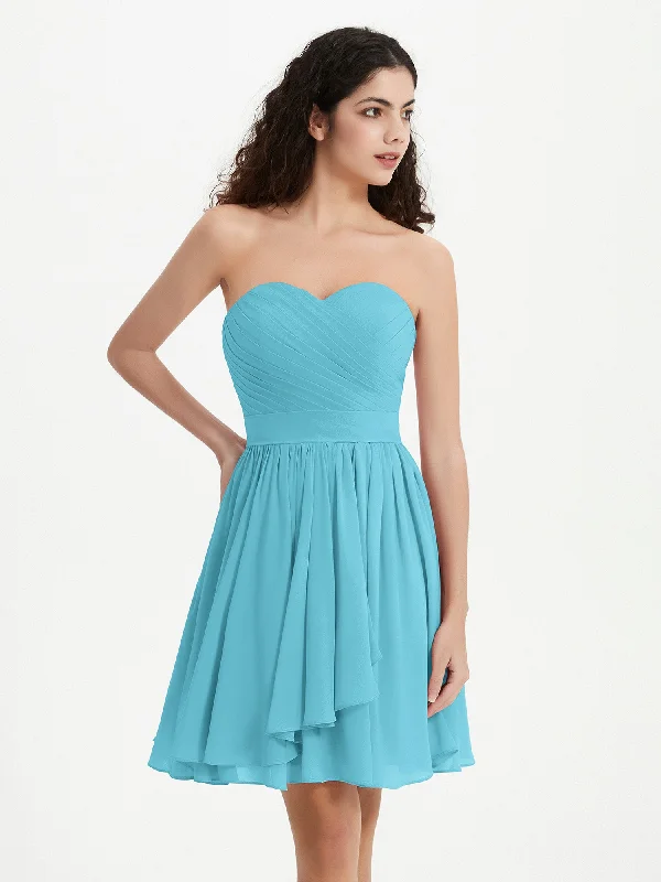 Strapless Sweetheart Neck Mini Dresses-Pool Fashionable Pleated Mini Dress
