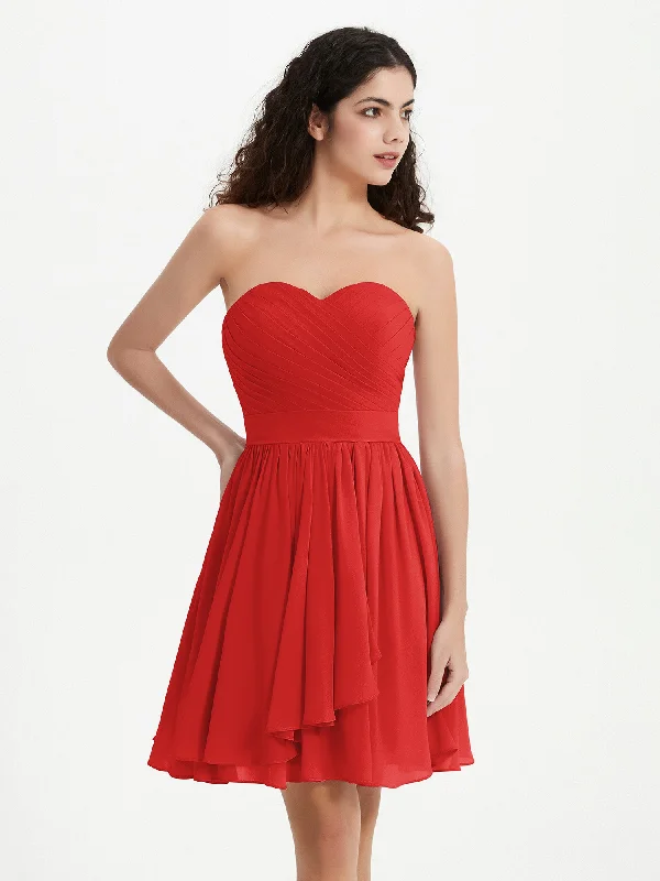 Strapless Sweetheart Neck Mini Dresses-Red Stylish Ribbed Mini Dress