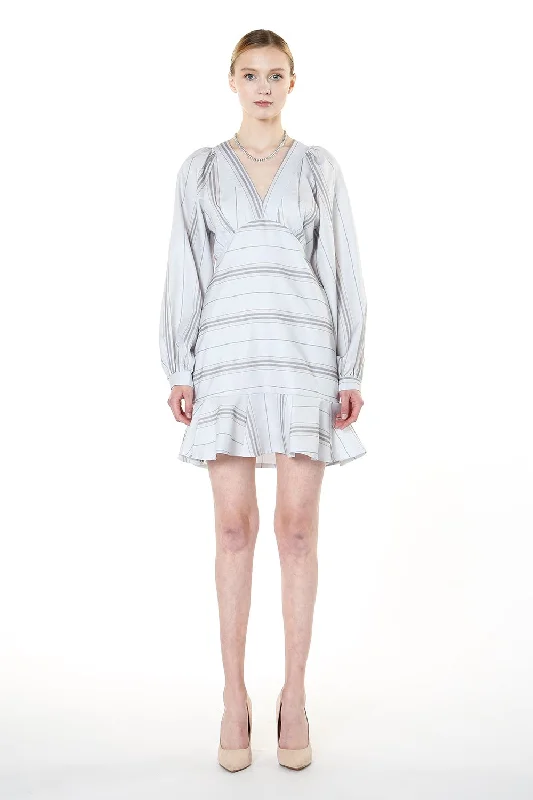 Long Sleeve V Neck Ruffle Mini Dress Fashionable Boho-Chic Mini Dress