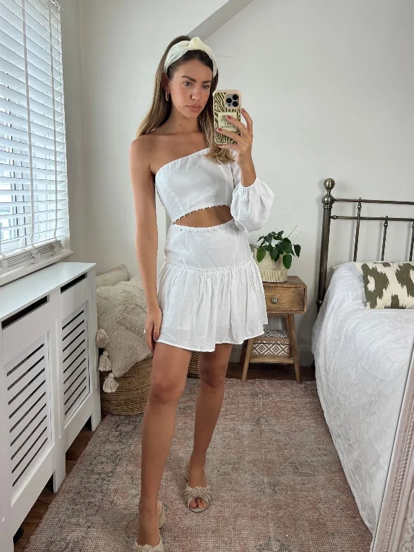 Nia One Shoulder Mini Dress / White Stylish Floral Print Mini Dress