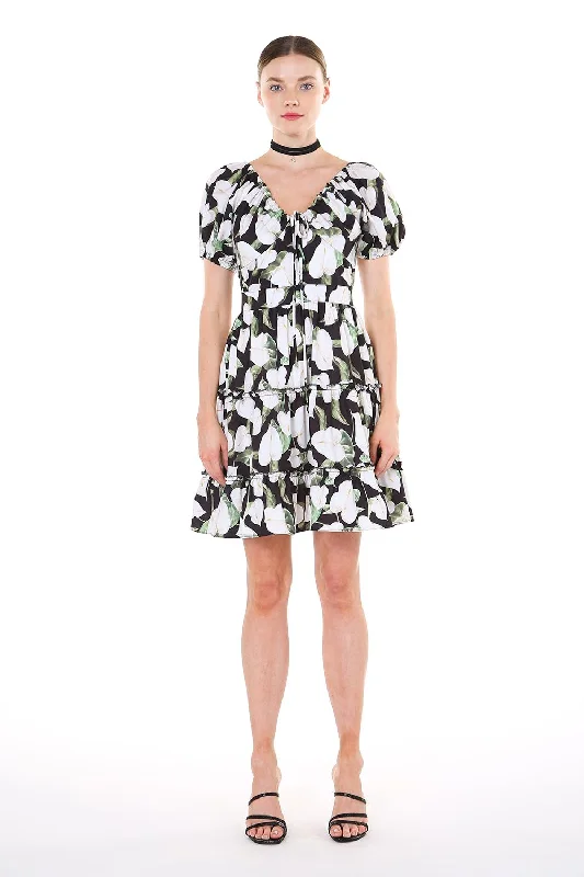 Short Sleeve Floral Mini Dress Trendy Wraparound Mini Dress