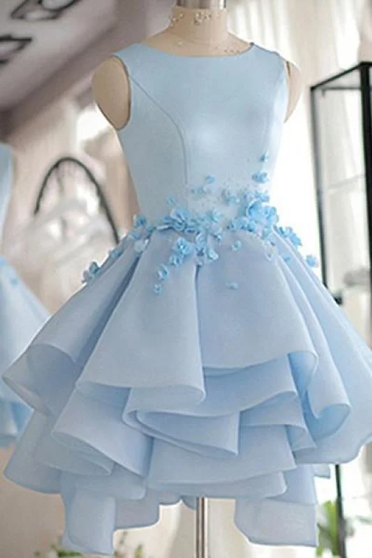Sky Blue Homecoming A-line Satin Organza Short Flowers Original Prom Dresses Mini Dress Fashionable Button-Front Mini Dress Sky Blue Homecoming A-line Satin Organza Short Flowers Original Prom Dresses Mini Dress Fashionable Button-Front Mini Dress