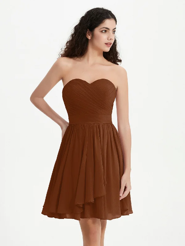 Strapless Sweetheart Neck Mini Dresses-Terracotta Stylish Short Sleeve Mini Dress