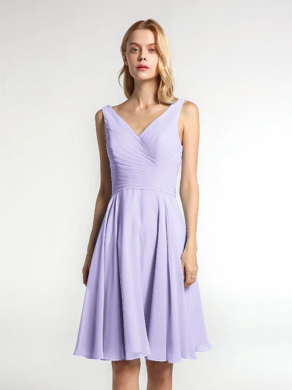 V neck Pleated Bodice Circle Skirt Mini Dress Lilac Elegant Sequin Mini Dress