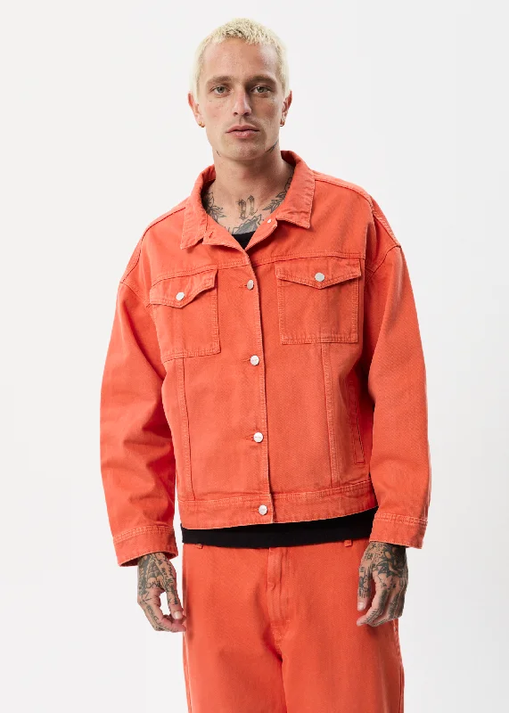 AFENDS Unisex Innie - Unisex Denim Jacket - Faded Orange Fleece Fabric Down Fabric Feather Fabric AFENDS Unisex Innie - Unisex Denim Jacket - Faded Orange Fleece Fabric Down Fabric Feather Fabric