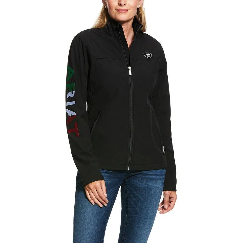 Ariat- Womens Mexico New Team Soft-shell Jacket in Black Insulated Jacket Fitted Jacket Loose Jacket Ariat- Womens Mexico New Team Soft-shell Jacket in Black Insulated Jacket Fitted Jacket Loose Jacket