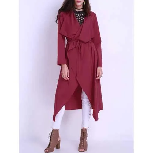 Pure Color Duster Jacket With Belt Faux Fur Fabric Real Fur Fabric Shearling Fabric