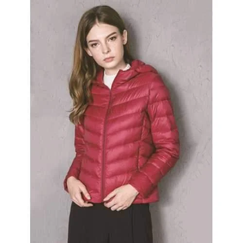 Casual Women Zipper Pure Color Long Sleeve Down Jackets Hoodie Zip-Up Jacket Button-Up Jacket