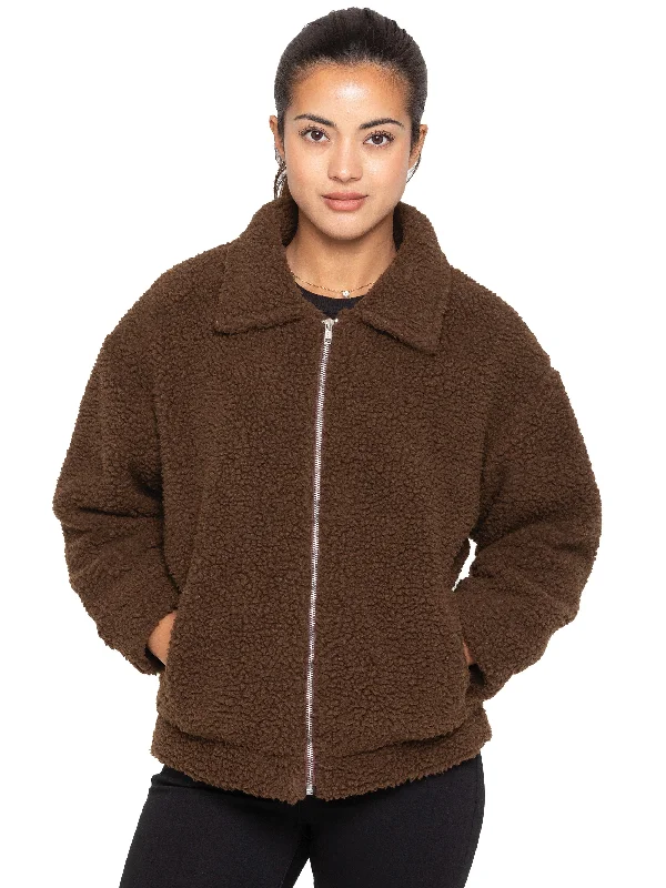 Enzo | Womens Borg Jacket Stand-Up Collar Roll-Neck Collar Turtle Neck