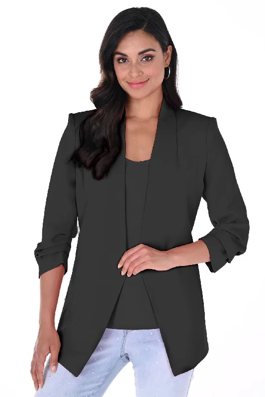 Frank Lyman 246343 Black Open Front Jacket Nylon Fabric Polyester Fabric Spandex Fabric